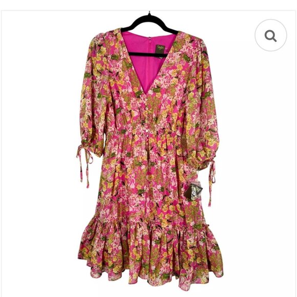 Pink Floral Ruffle Dress Taylor Size 2 - Picture 1 of 5